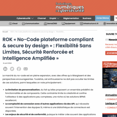 ROK article in Solutions Numériques about secure and compliant no-code