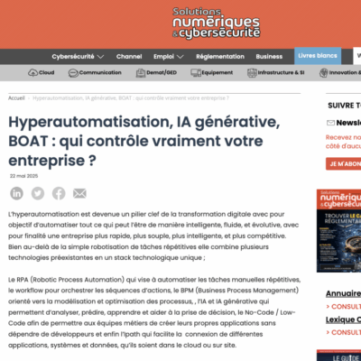 Article ROK sur l’hyperautomatisation, le BPM, le RPA et l’IA générative dans Solutions Numériques