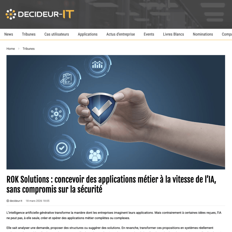 ROK Solution article in Décideur IT about AI-powered business applications