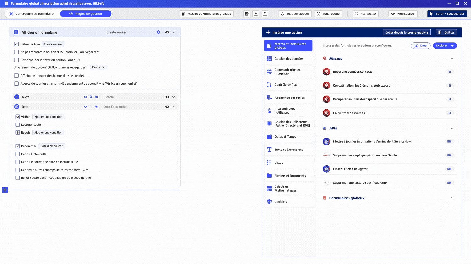 Interface ROK de configuration des règles métier avec automatisations et connecteurs API