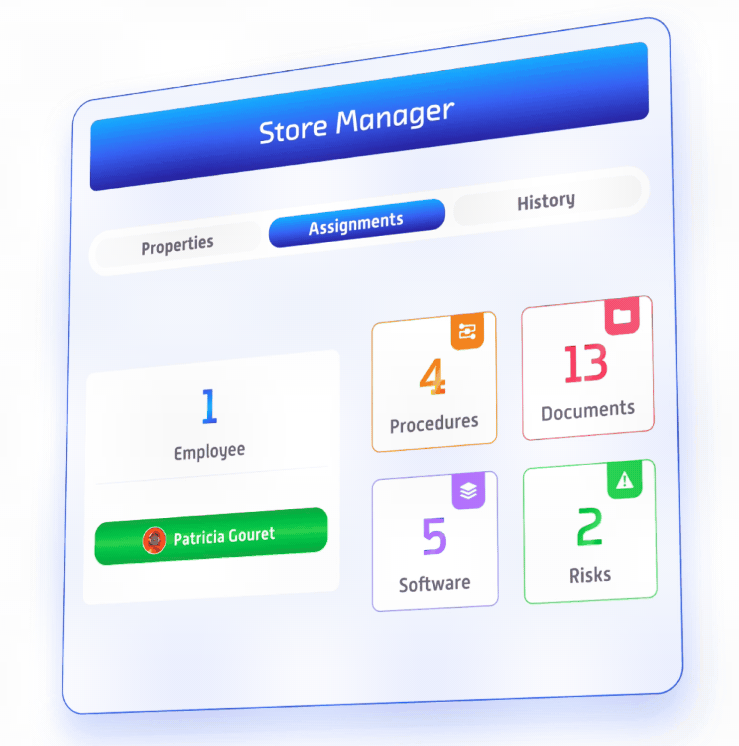 ROK interface displaying a job position profile with employee, assignments, movement history, and process-related elements