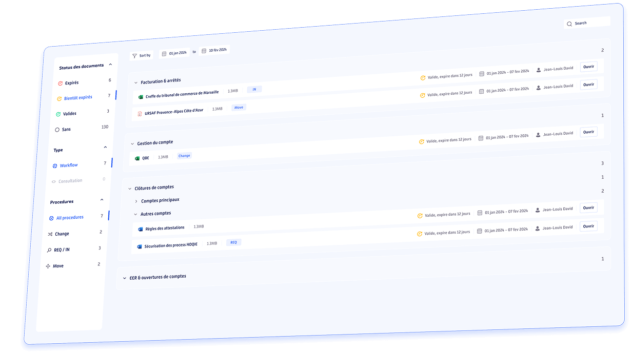 ROK web portal document library with filters by validity, document type, application and direct file access.